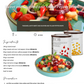 Panzanella salad with ingredients and recipe on a white background