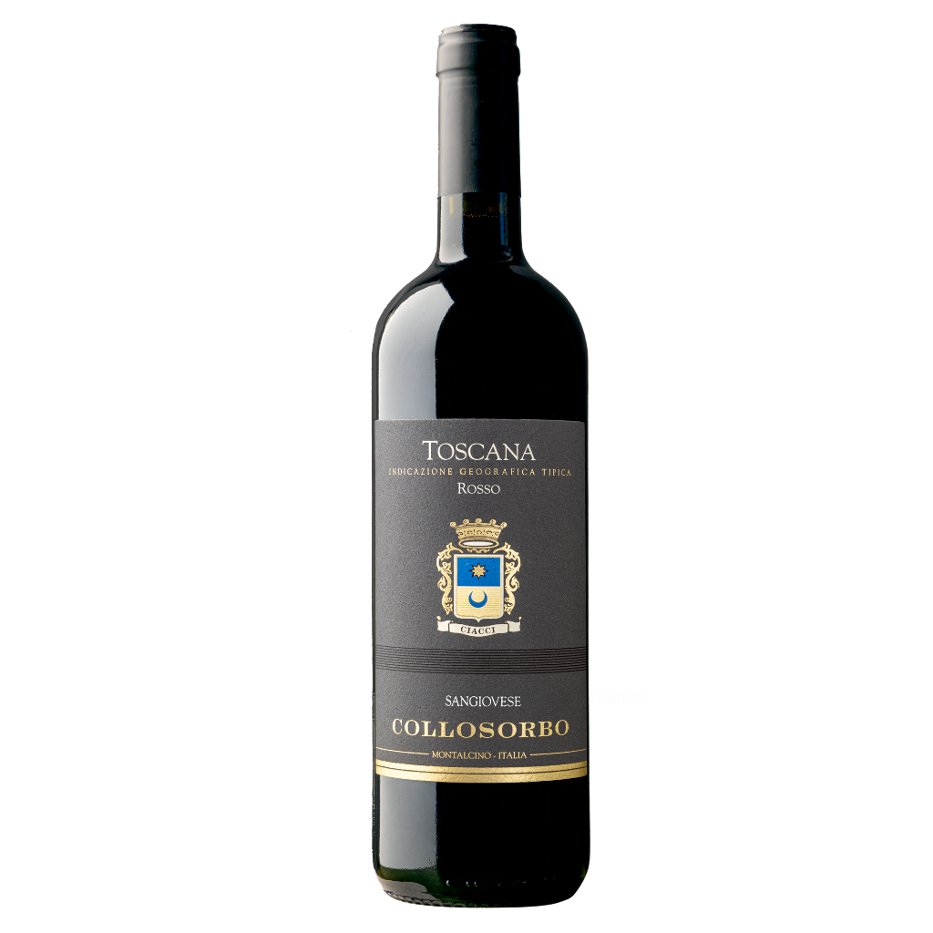 a bottle of toscana rosso sangiovese red wine on a white background