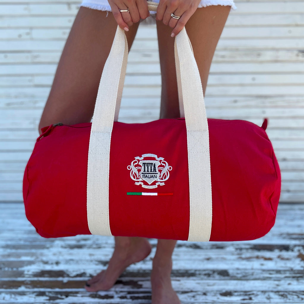red silver organic cotton round duffel bag - Tita Italia